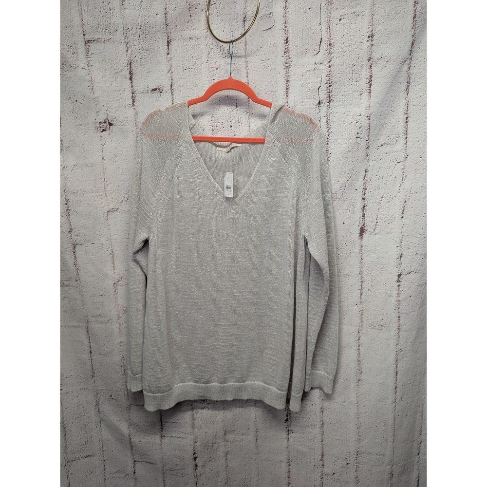 LOFT Women's Sparkle V-Neck Sweater Gray Soft Knit Size XL NWT